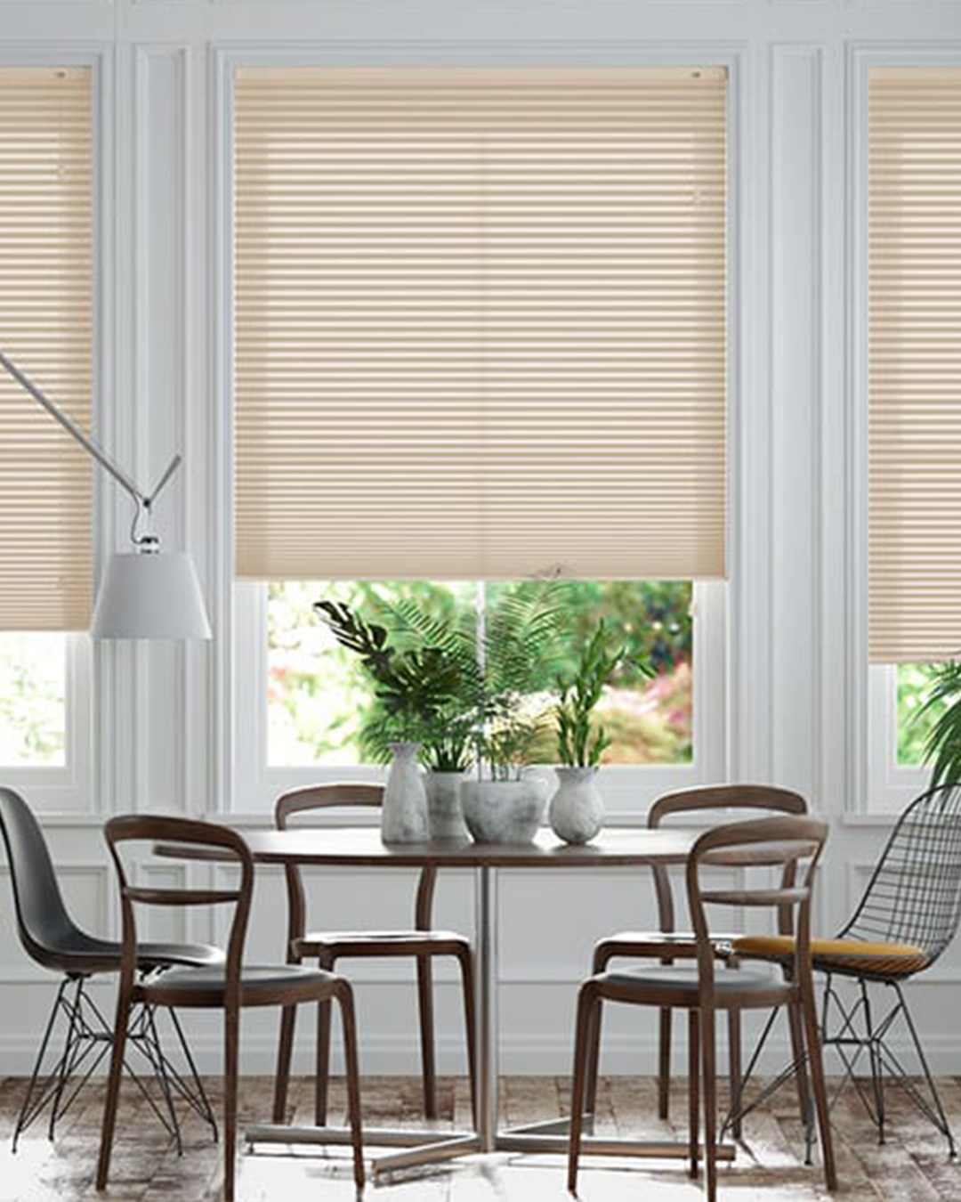 A window can be softly covered with light-filtering blinds to create a cozy and welcoming ambiance.