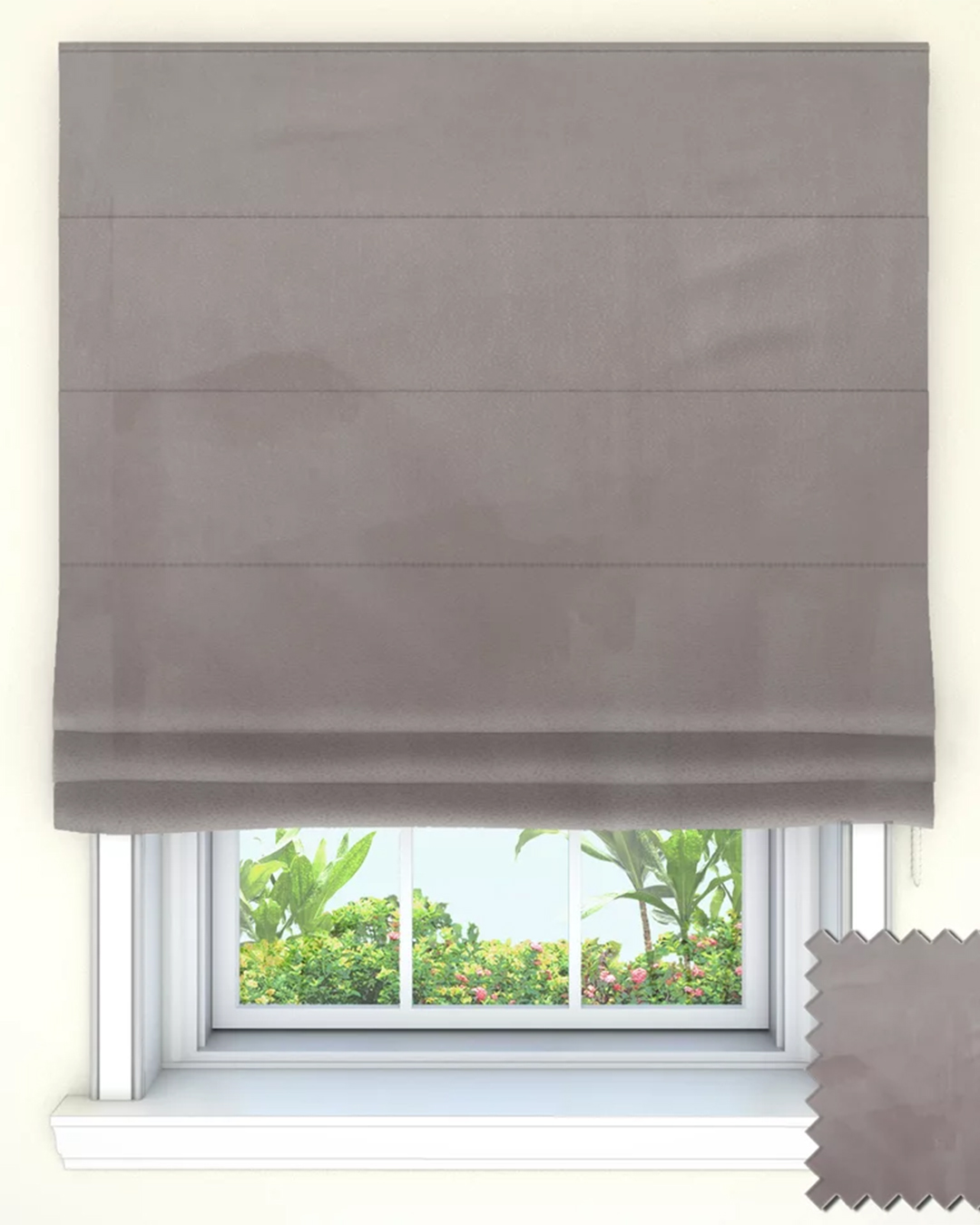 Elegantly hanging soft fabric blinds offer seclusion while subtly letting in natural light.