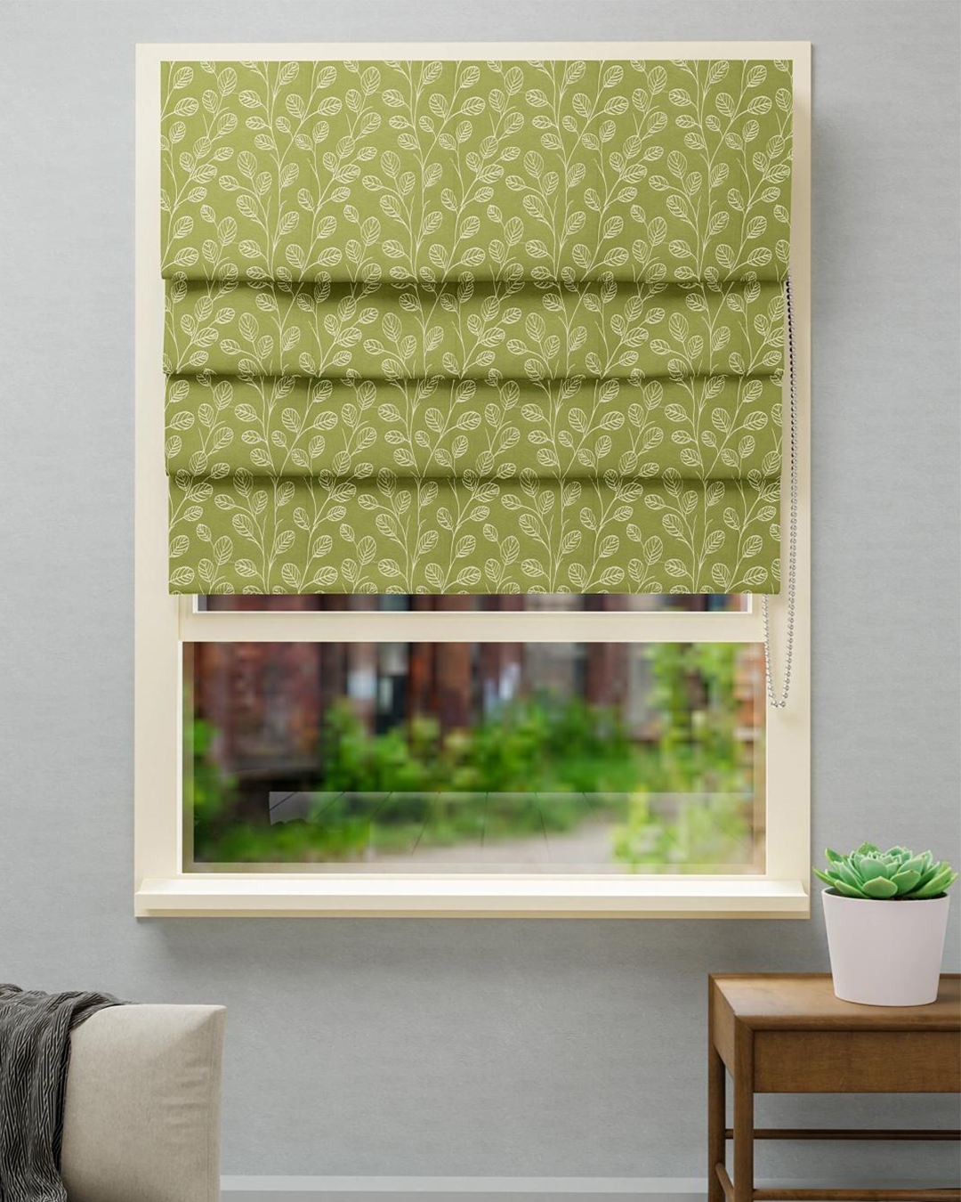 Elegantly framing a window with soft, textured shades, soft light creates a calm and cozy atmosphere.