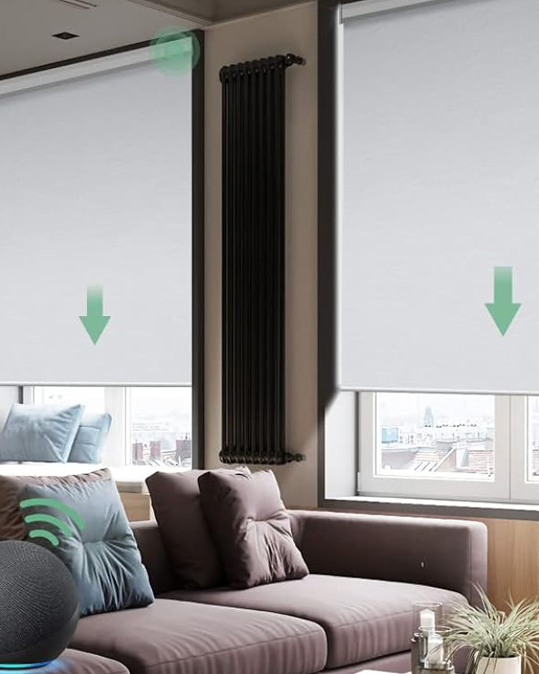 For contemporary home or office settings, smart motorized blinds offer automated light control and a chic aesthetic.