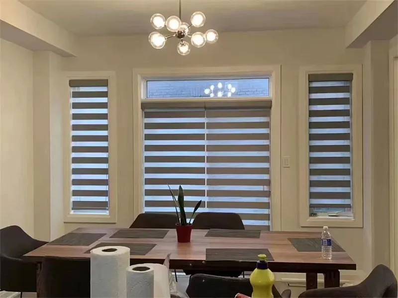Stylish zebra blinds add a distinctive pattern to a window and enhance the aesthetics of the space.