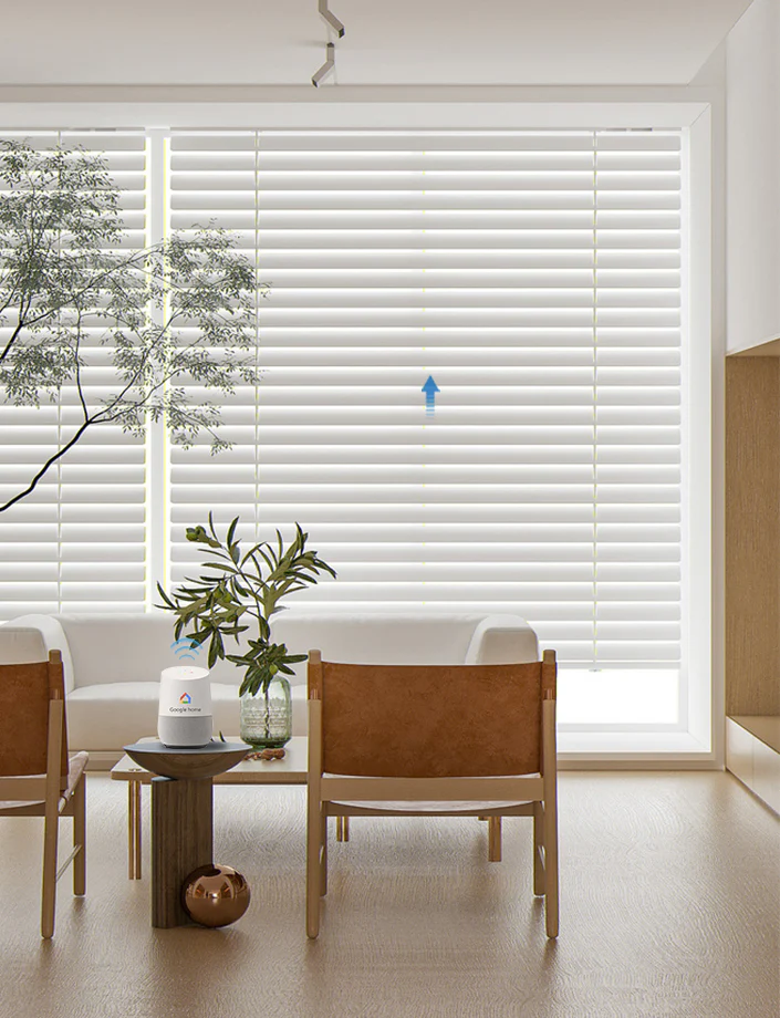 Installing fashionable vinyl blinds on a window creates a welcoming living area by fusing design and practicality.
